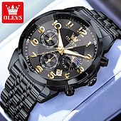 halpa Kvartsikellot-OLEVS 3676 Miehille suunnattu liiketoiminta kvartsikello Ruostumatonta terasta Vesitiivis Kuunvaihe Elegantti brändiaika