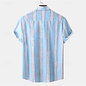 economico camicia da uomo con bottoni-Per uomo Camicia Camicia Estiva Camicia casual Camicia da Spiaggia Camicia con Bottoni Blu / bianco Manica Corta Strisce verticali Bavero Vacanza Camicia hawaiana Abbigliamento Poliestere Moda Casual