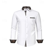 preiswerte Businesshemden für Herren-Herren Hemd Kleidhemd Knopfhemd Farbblock Hochzeit Täglich Dunkelgelb Schwarz Weiß Rosa Langarm Umlegekragen Frühling &amp; Herbst Bekleidung Patchwork