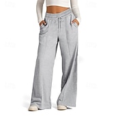 billiga breda ben och hög midja-Dam Trosor Byxor Streetwear Ledigt Fullängd Naturlig Slät Ficka Elastisk dragsko-design Bekväm Utomhus Gata Utekväll Magenta Aprikos Mörkbrun Svart Sommar Normal