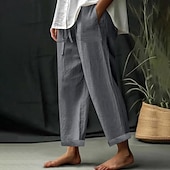 cheap Plain Cotton Linen Pant-Women&#039;s EU / US Size Beach Shorts Comfort Full Length Natural Solid Color Casual Daily Deep Green Dark Brown Black 3# White Spring, Fall, Winter, Summer Loose Fit