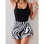 abordables Maillots une pièce et tankinis-Femmes Maillot de bain 1 pièce Robes de Natation Contrôle du ventre Dos Nu Maillot de Bain Motif Léopard Maillots de Bain Noir Blanche Respirant Séchage Rapide Léger Sans manches - Natation Surf Plage