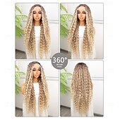 cheap Synthetic Lace Wigs-Synthetic Lace Wig Deep Curly Style 32 inch Multi-color Middle Part 13x4x1 T Part Lace Front Wig Women&#039;s Wig Light golden