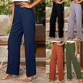cheap Plain Cotton Linen Pant-Women&#039;s Cotton Linen Pants Slacks Streetwear Casual Full Length Natural Plain Elastic Waist Comfy Comfortable Casual Daily Weekend Grey Navy Black Army Green Summer Regular Fit
