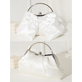 cheap Clutches &amp; Evening Bags-Women&#039;s Satin Bow Evening Clutch Bag – Elegant Pearl Frame Handle Purse for Brides, Weddings, Cocktail Parties and Formal Events Silver Black White
