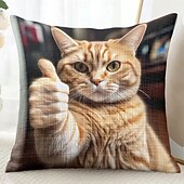 baratos estilo animal-Capa de Almofadas Decorativas com Animais Engraçados Gato 1PC Capa de Almofada Quadrada Macia para Sofá de Quarto Sala de Estar