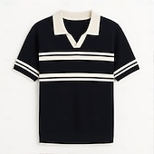 billige Herrepolo med trykk-Herre Polo Strikk polo Virksomhet Avslappet V-hals Kortermet Formelt Fargeblokk Original Sommer Alle årstider Svart Hvit Militærgrønn Beige Polo