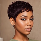 economico Parrucche di altissima qualità-Parrucche corte con taglio pixie, parrucche sintetiche per donne nere, parrucche corte, acconciature femminili
