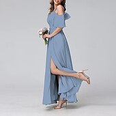 abordables Robe de cocktail-Femmes Robe Longue Maxi Robe Robe de Bal Robe de Soirée Robe de Cocktail Mode Soirée Occasion Spéciale Date Coupe régulière Uni Manche Courte Col en V Jaune Vert Claire Bleu Vert Été