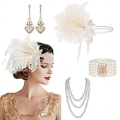 olcso Kiegészítők és még sok más-A nagy Gatsby Flapper fejpánt Gyöngyös karkötő Fülbevaló A nagy Gatsby Toll Retro Csillogó glitter Női Kelta Farsang Valentin nap Álarcos mulatság Party estélyi viselet Álarcos mulatság Fesztivál