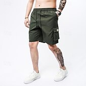 baratos Clássico-Homens Bermuda Cargo Calção Shorts de verão Com Cordão Cintura elástica Bolso multi Número Conforto Vestível Comprimento do joelho Ao ar livre Esporte Diário Moda Casual Preto Cáqui