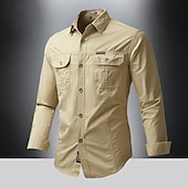 cheap Men&#039;s Work Shirts-Men&#039;s Shirt Summer Shirt Casual Shirt Button Up Shirt Cargo Shirt Black White Red khaki Dark Blue Long Sleeve Plain Shirt Collar Vacation Hawaiian Pocket Clothing Apparel 100% Cotton Fashion Casual