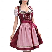 billige Dirndl-Kvinnens Oktoberfest dirndl kjole snøring satengbånd rutete ølfestival forkle tradisjonell kjole Oktoberfest