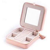 abordables Rangement et organisation-Boîte à bijoux de voyage avec miroir, étui de rangement portable en cuir PU, boîte à bijoux multifonctionnelle pour boucles d&#039;oreilles, bagues, colliers et accessoires