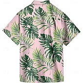 Недорогие Тропические растения-Муж. Пальмовый лист Тропические растения Рубашка Гавайская рубашка Кнопка рубашка С короткими рукавами Гавайский Отпуск Праздники Одежда для пляжа Лето Весна Отложной 3D печать рубашки с воротником