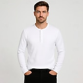 baratos Camisetas e Regatas Elite Masculinas-Homens Camiseta Manga Longa Cor Única Neutra Diário Casual Abotoar Henley Escola Casa Trabalho Todas as Estações Verde Escuro Cinzento Escuro Preto Camiseta Henley
