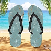 cheap Vacation Sandals-Men’s Blue Leaf Printed Flip Flops – Tropical &amp; Stylish Style for Beach Vacations, Island Hopping &amp; Beachside Dinners
