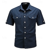 voordelige Werkhemden voor heren-Voor heren Overhemd Zomer overhemd Normaal shirt Overhemd met knopen Cargoshirt Diep Blauw khaki Leger Groen Beige Grijs Korte mouw Effen Overhemdkraag Vakantie Hawaii Zak Kleding 100% katoen Modieus