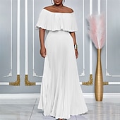 abordables Mariage Décontracté / de Jour-Robe A-Line robes de quinceanera élégante robe mariage invitée de mariage longueur sol manches courtes épaules dénudées polyester sans dos avec plis
