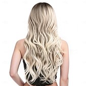 abordables Perruques Synthétiques Sans Bonnet-Perruque Synthétique Ondulé Ondulation profonde Coupe dégradée Séparation profonde Fabriqué à la Machine Perruque 26 pouces A1 Cheveux synthétiques Femmes Au Milieu Élastique Confortable Blond Blanc