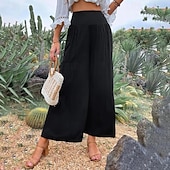 abordables Pantalon uni en coton et lin-Femmes Pantalon en coton et lin Slacks Mode Longueur complète Naturel Uni Taille Élastique Extérieur Confortable Décontracté Quotidien Week-end Magenta foncé Vin Bleu marine Bleu ciel clair Été Coupe
