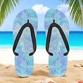 cheap Vacation Sandals-Men’s Blue Leaf Printed Flip Flops – Tropical &amp; Stylish Style for Beach Vacations, Island Hopping &amp; Beachside Dinners