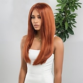 abordables Perruques Synthétiques Sans Bonnet-Perruque Synthétique Droit crépu Lisse naturel Coupe dégradée Séparation profonde Fabriqué à la Machine Perruque 20 pouces A1 Cheveux synthétiques Femmes Au Milieu Classique Confortable Orange