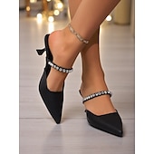 cheap Cocktail-Women&#039;s Silver Rhinestone – Chic Pointed Toe Kitten Heels for Cocktail Receptions and Holiday Nights