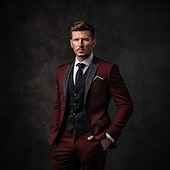preiswerte Dinnerparty-Herren Hochzeitsfeieranzüge Heimkehranzüge Weinrot Luxus Formal Pailletten Revers Einfarbig Standardpassform 3-teilig Einfachreiher Ein-Knopf