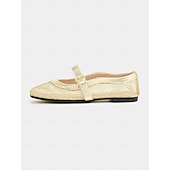 cheap Women&#039;s Flats-Women&#039;s Gold Mesh Mary Jane Flats – Elegant Low Heel Date Shoes with Buckle Strap for Casual Outings and Daily Wear