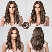 abordables Pelucas sintéticas de moda-Pelucas rizadas marrones para mujer, peluca de cabello sintético con reflejos rubios.