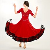 cheap Standard  Ballroom-Women's Ballroom Dance Competition Dress Modern Waltz Tango Standard Dress Short Sleeve Performance Costumes