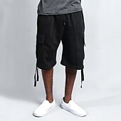baratos Shorts de moletom-Homens Bermuda Cargo Calção Bolsos Com Cordão Cintura elástica Tecido Conforto Respirável Comprimento do joelho Ao ar livre Férias Desporto Casual Preto Branco