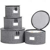 cheap Kitchen Storage-4 Pack Puricon Dinnerware Storage Containers Set, China Plate Storage Bags Protectors for Round Crockery Storage with Felt Plate Dividers -Grey