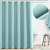 cheap Shower Curtains-Linen Feel Shower Curtain with 12 Hooks Beige Boho Farmhouse Shower Curtains for Bathroom Natural Cloth Cotton Fabric Liner
