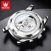 お買い得  機械式腕時計-OLEVS メンズ機械式時計 ラグジュアリー 大ダイヤル ホロースケルトン 自動巻き 月相 輝光 スチール腕時計