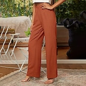 cheap Plain Cotton Linen Pant-Women&#039;s Cotton Linen Pants Slacks Streetwear Casual Full Length Natural Plain Elastic Waist Comfy Comfortable Casual Daily Weekend Grey Navy Black Army Green Summer Regular Fit