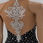 cheap Figure Skating Dresses-Figure Skating Dress Women&#039;s Girls&#039; Ice Skating Dress Black Patchwork Asymmetric Hem Mesh Spandex High Elasticity Training Competition Skating Wear Classic Crystal / Rhinestone Sleeveless Ice Skating