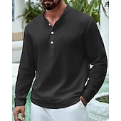 economico Camicie di lino-Per uomo Camicia Camicia di lino Camicia popover Camicia casual Camicia di cotone Semplice Vacanza Camicia hawaiana Nero Bianco Giallo Verde chiaro Manica Lunga Colletto alla coreana Primavera Autunno