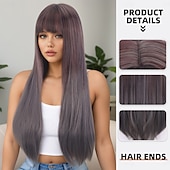 abordables Perruques Synthétiques Sans Bonnet-Perruque Synthétique Lisse Droit crépu Coupe dégradée Frange Droite Fabriqué à la Machine Perruque 28 pouces A1 Cheveux synthétiques Femmes Fête Classique Confortable Gris