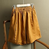 economico Pantaloni in lino e cotone semplici-Per donna Pantaloni in cotone e lino Pantaloni Eleganti Semi-lungo Moda Lunghezza al ginocchio Naturale Semplice Tasca Elastico in vita Comodo All&#039;aperto All&#039;aperto Uscire Aalbicocca Blu cielo chiaro