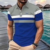 economico Polo geometrica da uomo-Per uomo A righe Polo Manica Corta Magliette polo Camicie con Colletto Business Casual Scuola All'aperto Athleisure Abbigliamento quotidiano Stampa 3D Estate Nero Rosso Blu