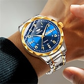 economico Orologi al quarzo-Orologio da Uomo alla Moda al Quarzo Quadrante Digitale a Rombo Doppio Calendario Luminoso Orologio Impermeabile in Acciaio con Decorazione di Strass Orologio da Affari
