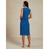 abordables Ensembles de robes-Femme Robe Ensemble Robe dentelle Robe casual Robe de Mousseline Elégant Décontractées Plein Dentelle Robe mi-longue manche longue Col V Sortie Vin Bleu Automne Hiver Standard