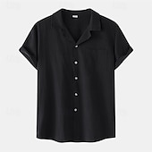 preiswerte Urlaub-Herren Hemd Freizeithemd Knopfhemd Einfach Urlaub Straße Schwarz Weiß Gelb Dunkelmarine Kurzarm Revers Sommer Bekleidung Button-Down