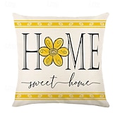 baratos estilo floral e plantas-Capas de Almofadas Decorativas para Sofá com Margaridas de Verão 4PC Capa de Almofada Quadrada Macia para Quarto Sala de Estar Sofá Cadeira