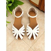 abordables Sandales de Vacances-Sandales plates blanches à bout ouvert pour femmes – Chaussures d&#039;été rétro des années 1950 pour les rendez-vous décontractés, les vacances à la plage et les garden-parties
