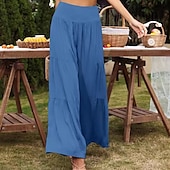 abordables Pantalon uni en coton et lin-Femmes Pantalon en coton et lin Slacks Mode Longueur complète Naturel Uni Taille Élastique Extérieur Confortable Décontracté Quotidien Week-end Magenta foncé Vin Bleu marine Bleu ciel clair Été Coupe