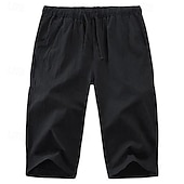baratos Clássico-Homens Calças Capri Shorts de linho Shorts de verão Shorts de praia Bolsos Com Cordão Cintura elástica Tecido Conforto Respirável Comprimento da panturrilha Férias Feriado Praia Havaiana Boho Preto