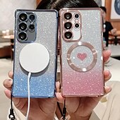 abordables Coques Samsung-téléphone Coque Pour Samsung Galaxy S24 S23 S22 S21 Ultra Plus S25 S25 Plus S25 Ultra Coque Arrière avec Support Magnétique Supporte la Charge Sans Fil Rétro TPU Placage
